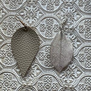 SALE💚 any 3 for $18 💚
 Statement Dangle Leaf Earrings Leather Metal Silver